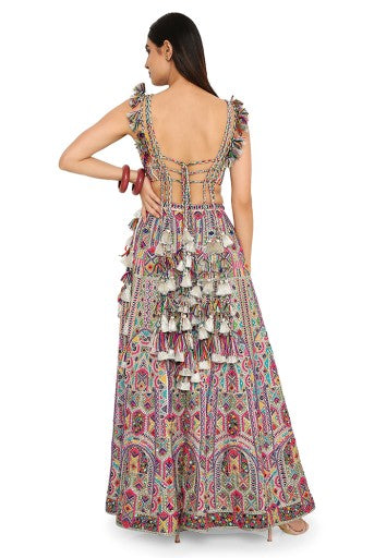 Off-White Georgette Embroidered Choli And Sharara